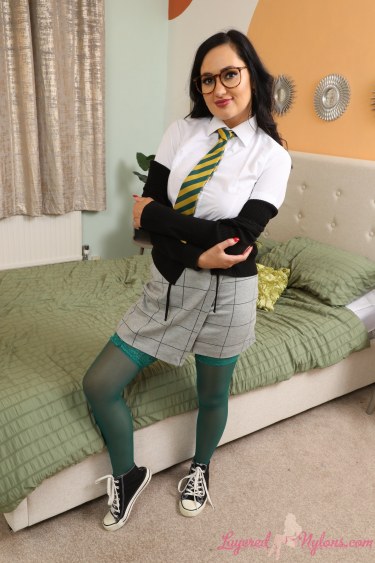Bonnie In College Uniform And Nylons 7