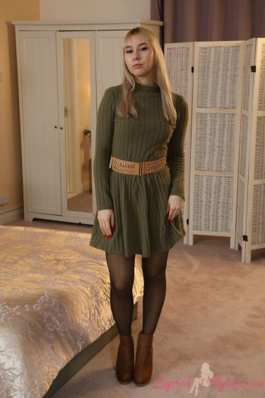 Patricia A Teases In A Green Dress And Nylons 1