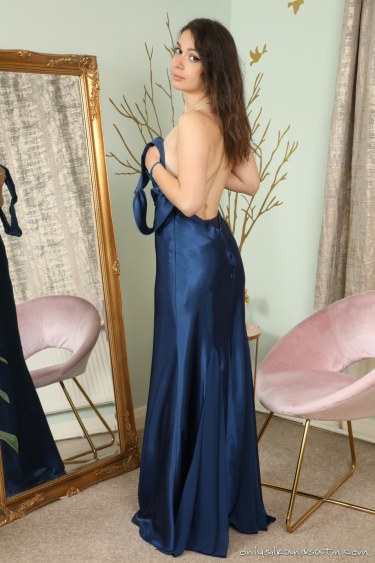 Gia In Blue Dress With Stockings And Gloves 12