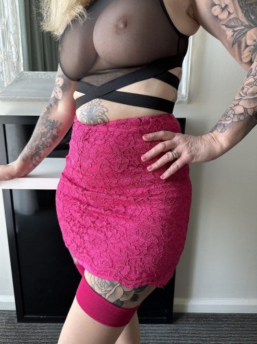 Inked Milf In Hot Pink Mini Skirt And See Through Top 2