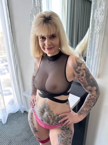 Inked Milf In Hot Pink Mini Skirt And See Through Top 8