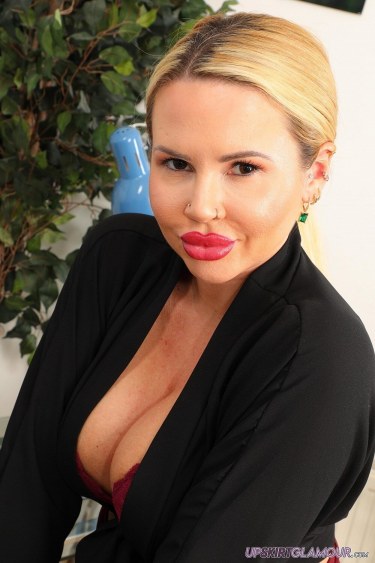 Sera Williams In Secretary Outfit With Black Seamed Stockings 5