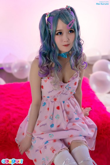 Blue Haired Ria Kurumi In White Stockings 1