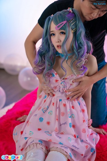 Blue Haired Ria Kurumi In White Stockings 2