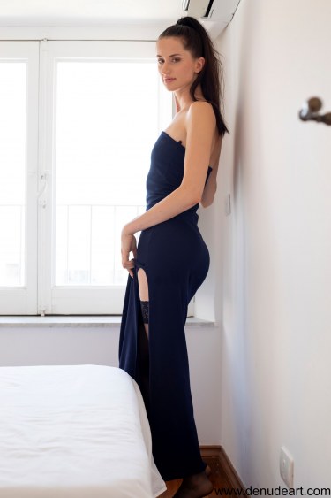 Brunette Takes Off Her Blue Dress 2