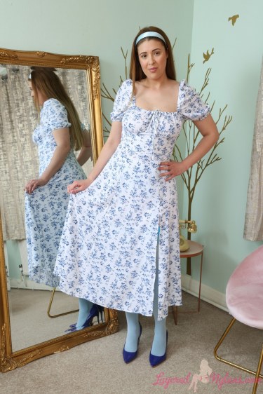 Miss C In Cute Dress And Nylons 1