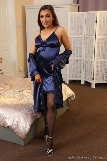 Blossom In Blue Lingerie And Black Stockings 6