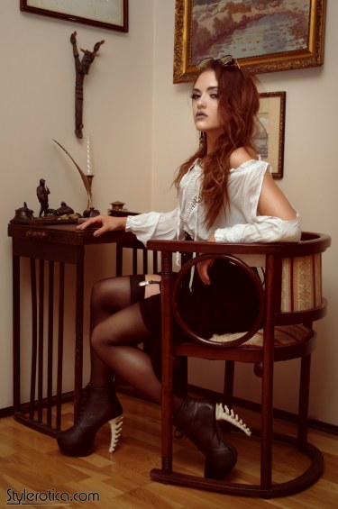 Hot Ginger In Corset And Stockings 1